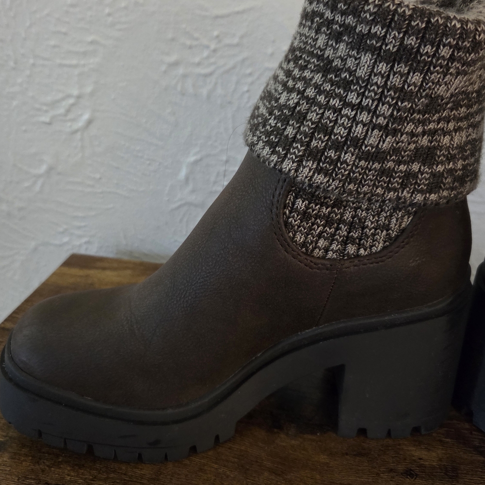 Brown Soda Rhoda Ankle Boots with Knit Cuff